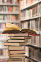 Picture of books in a library
