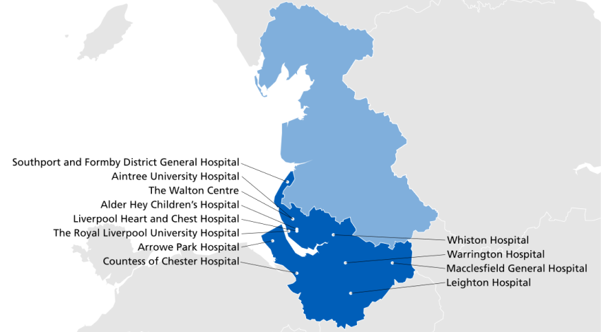 Cheshire and Merseyside Hospital map